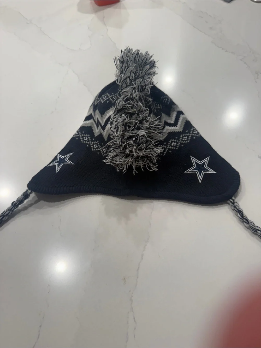 Kids Dallas Cowboys Earflap Knit Hat with Pom Trim soft fleece lining
